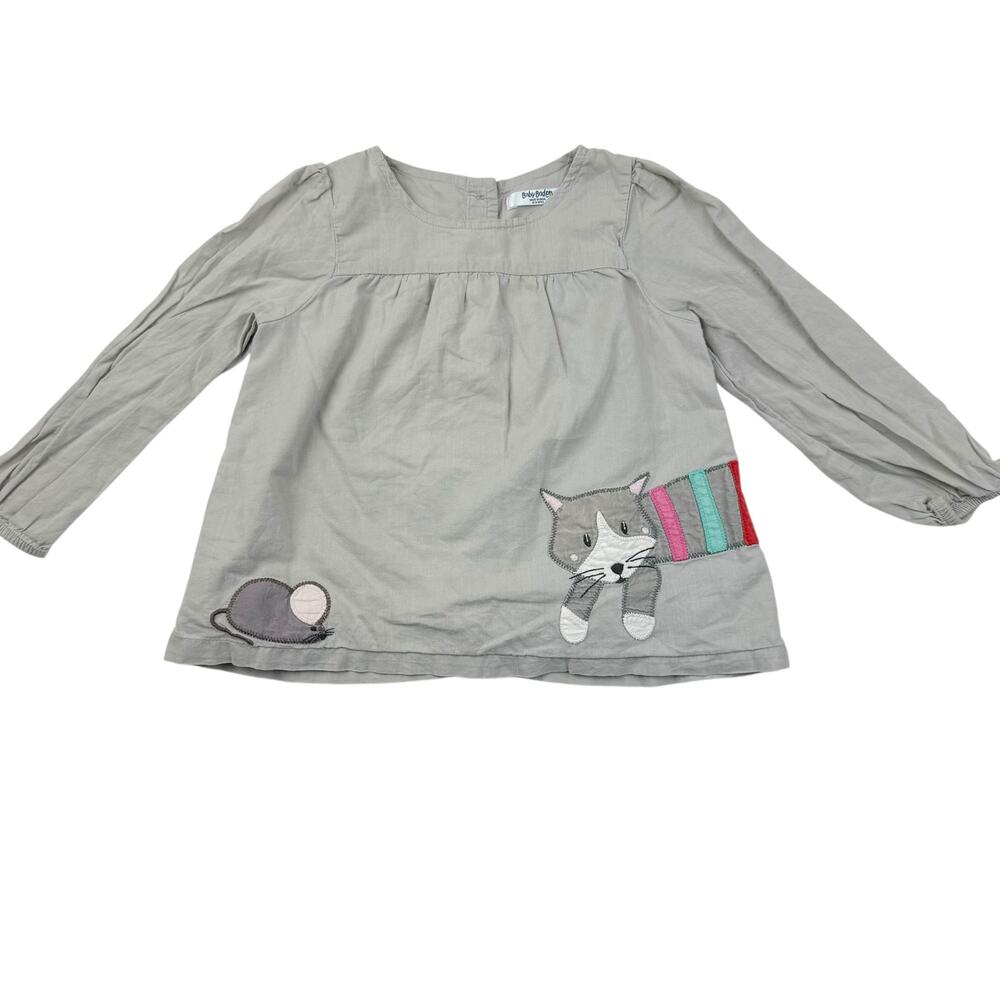 Baby Boden Gray Cat & Mouse Shirt